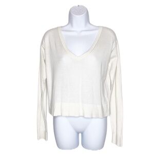 Express | Ivory Cropped Top w/Keyhole Zip Back | S